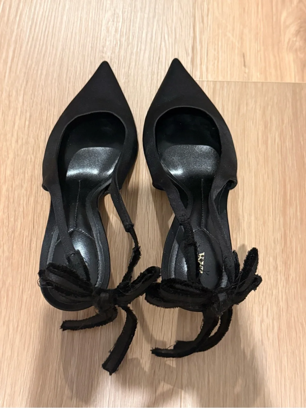 Zara Bow Slingback Heels Black Pointed Toe - Picture 4 of 5